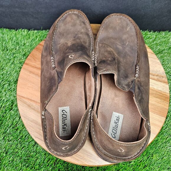 Olukai Moloa Brown Leather Drop Heel Slip On Comfort Loafers Mens Size 13 main image 10